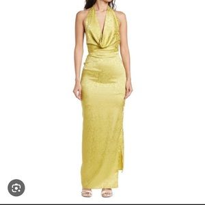 Ronny Kobo Womens Size Medium Yalitza Dress Cowl Neck Halter Maxi Yellow NEW